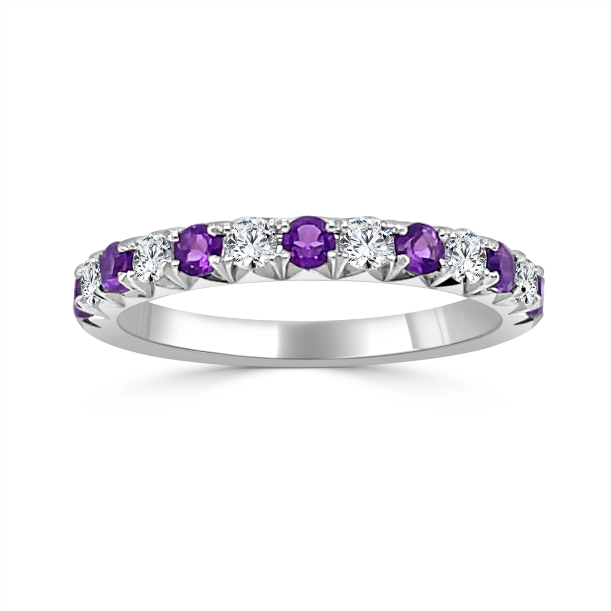 14K White Gold Amethyst and Diamond Band