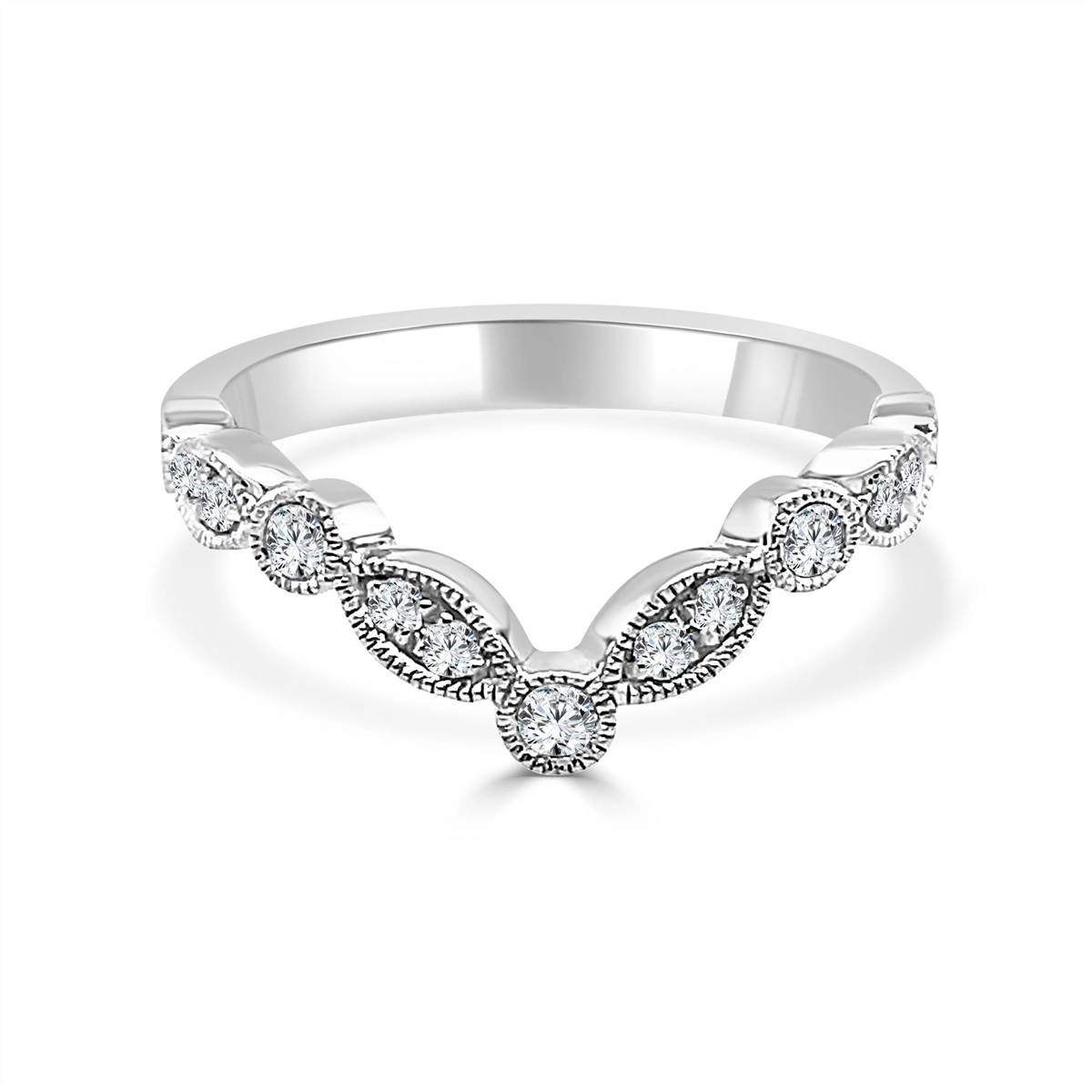 14K White Gold Curved Diamond Band