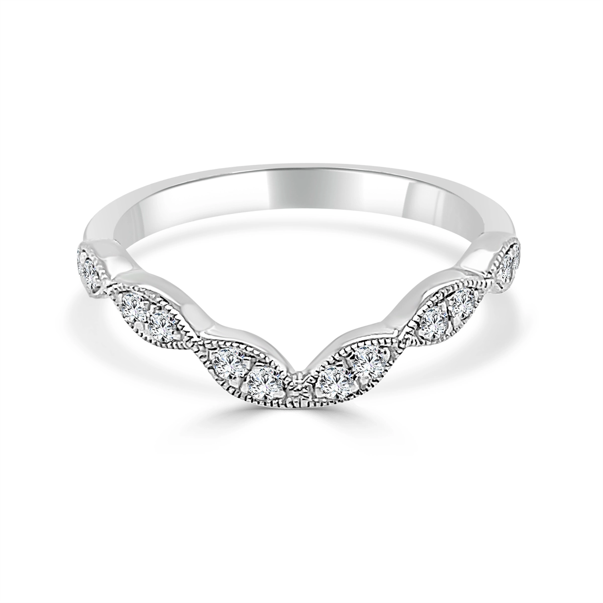 14K White Gold Curved Diamond Band