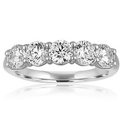 14K White Gold Diamond Band, Shared Prong Set