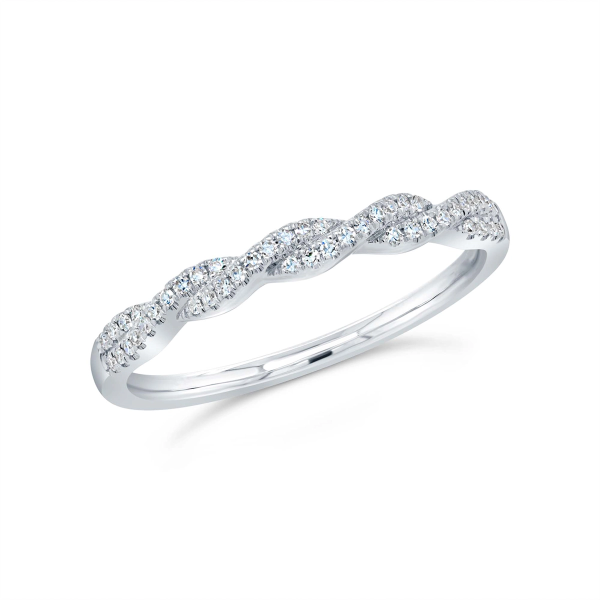 14K White Gold Diamond Band, Twist Design