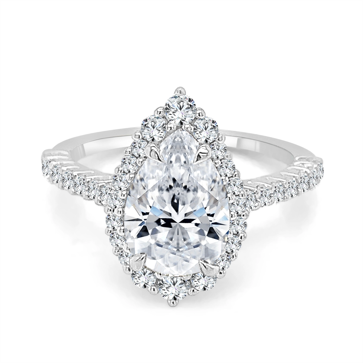 14K White Gold Diamond Semi-mount, Pear Halo, Prong Set