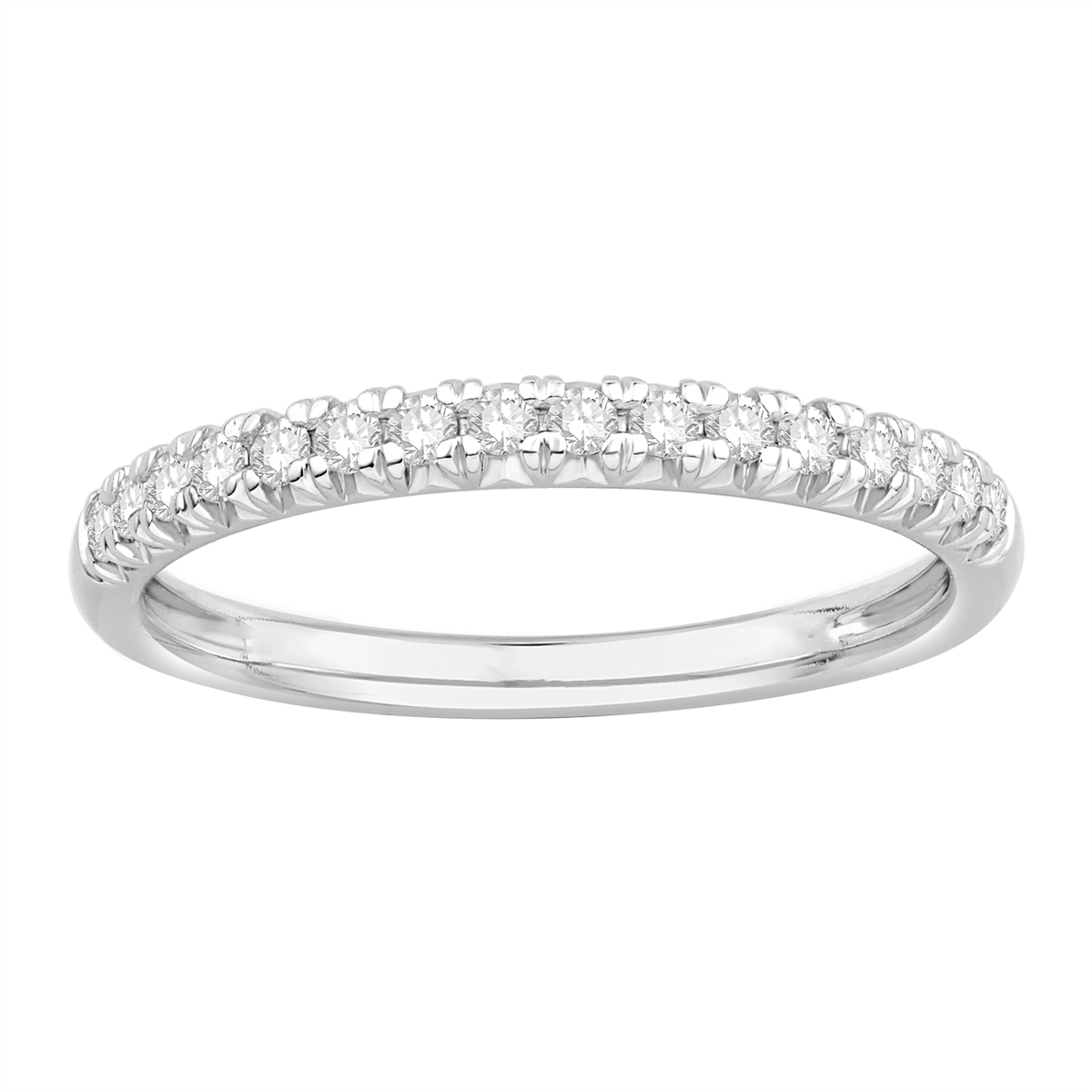 14K White Gold Diamond Wedding Band, Prong Set