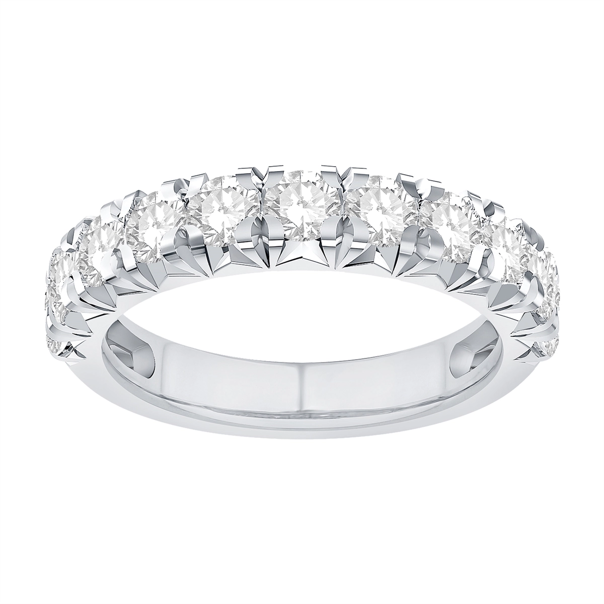 14K White Gold Diamond Wedding Band, Prong Set