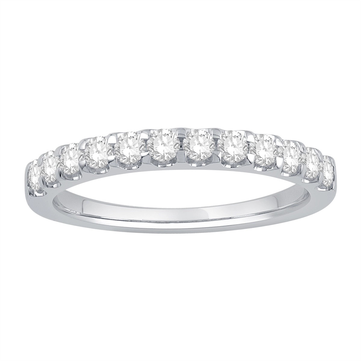 14K White Gold Diamond Wedding Band, Prong Set