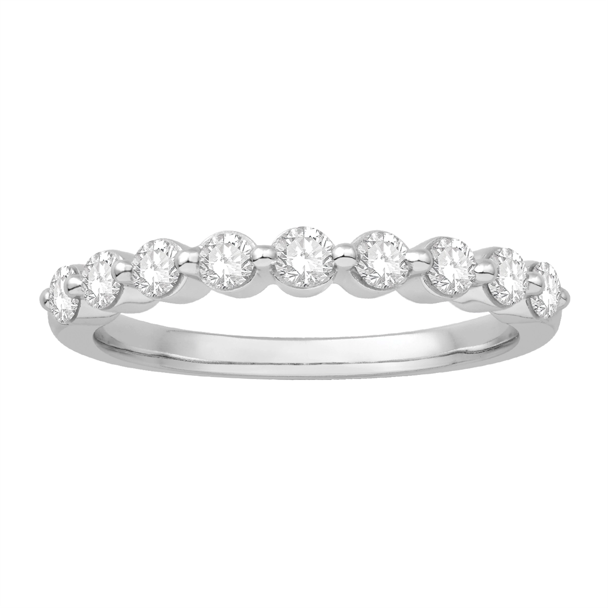 14K White Gold Diamond Wedding Band, Prong Set