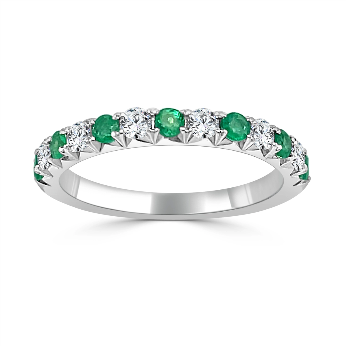 14K White Gold Emerald and Diamond Band