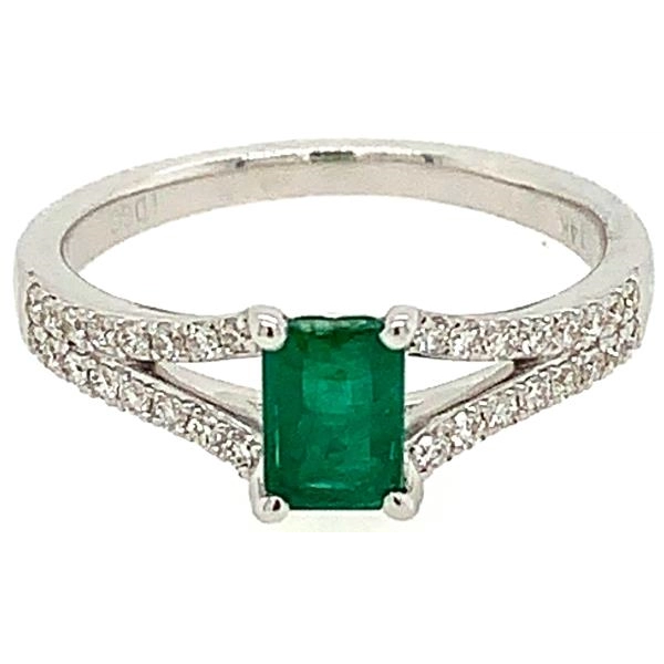 14K White Gold Emerald and Diamond Ring