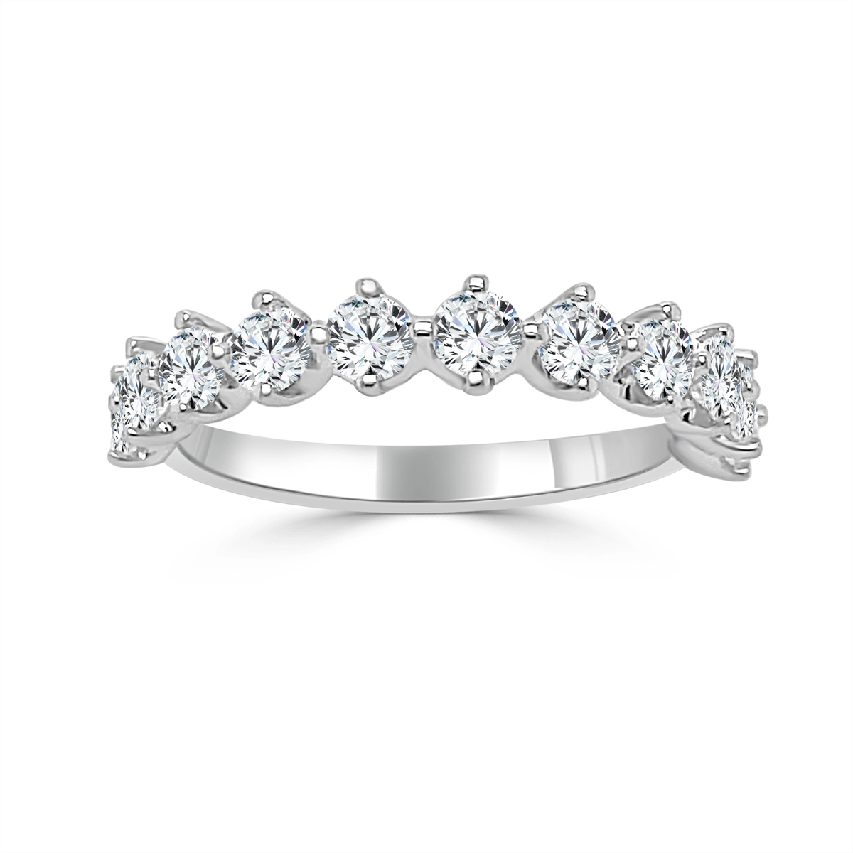 14K White Gold Four Prong Diamond Band