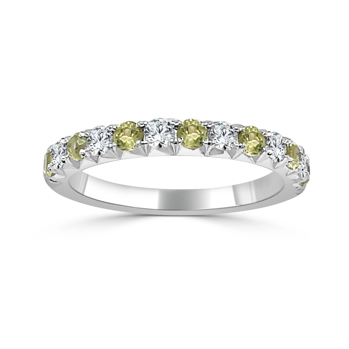 14K White Gold Peridot and Diamond Band