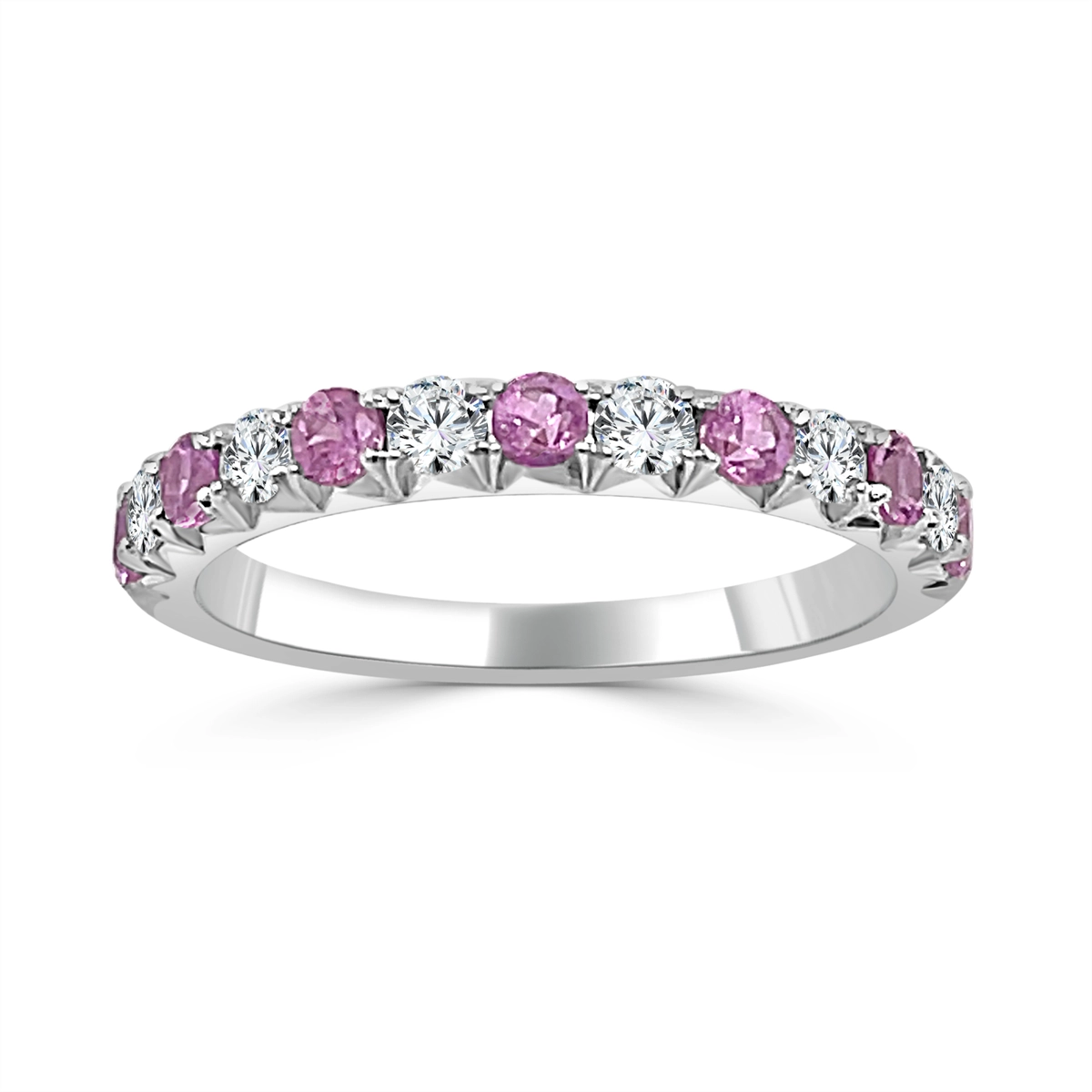 14K White Gold Pink Tourmaline and Diamond Band