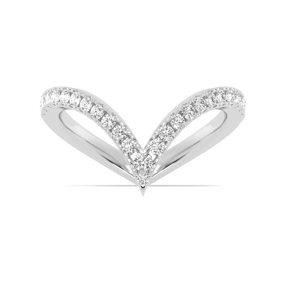 14K White Gold Round Diamond V Shape Wrap Band