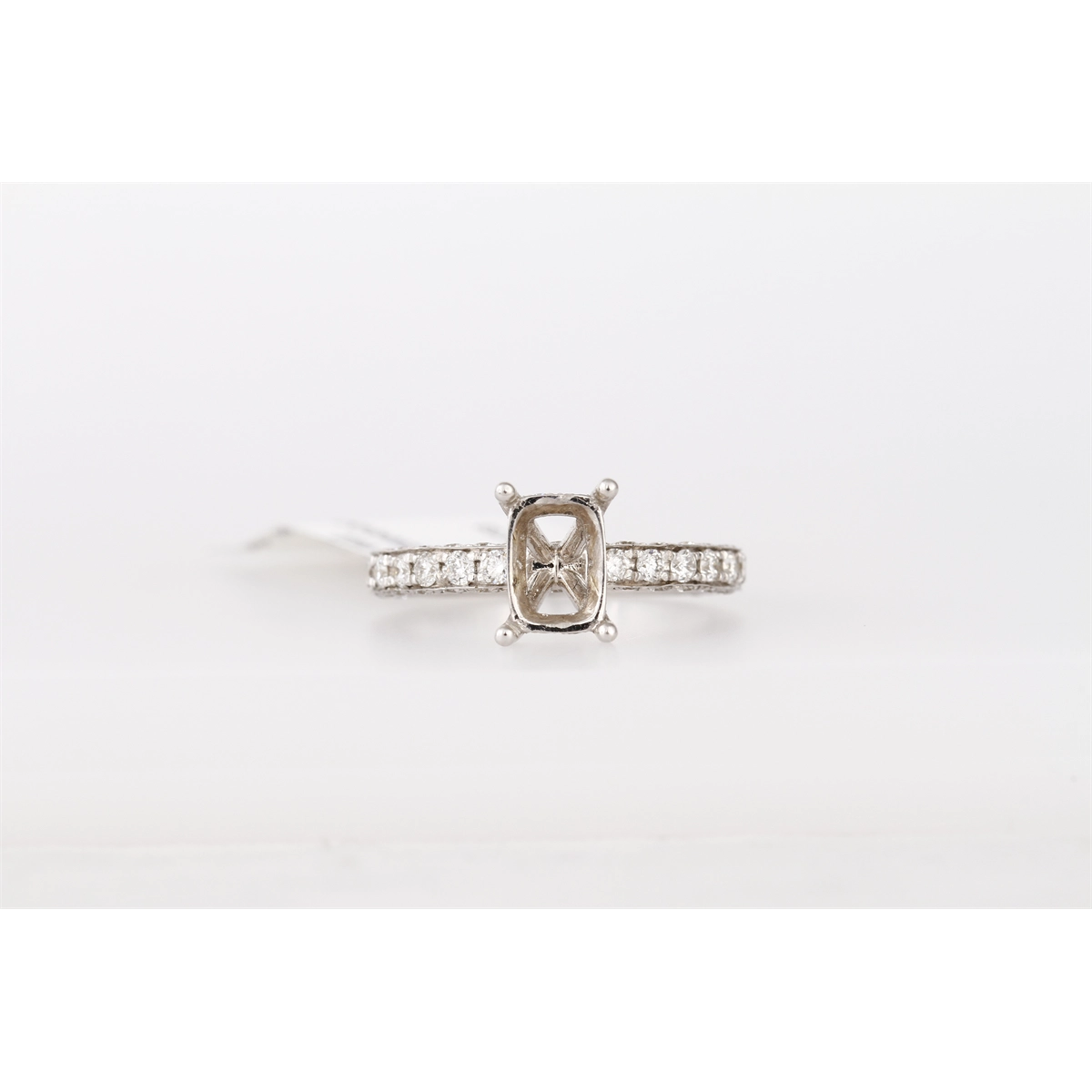 14K White Gold Semi Mount, Diamonds on 3 Sides of Shank