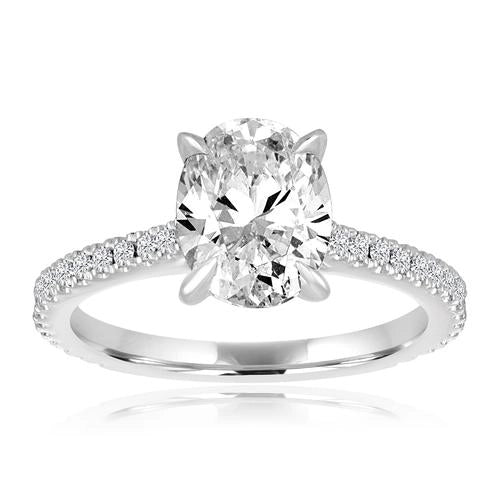 14K White Gold Semi Mount Ring with Diamond Cathedral Round Halo