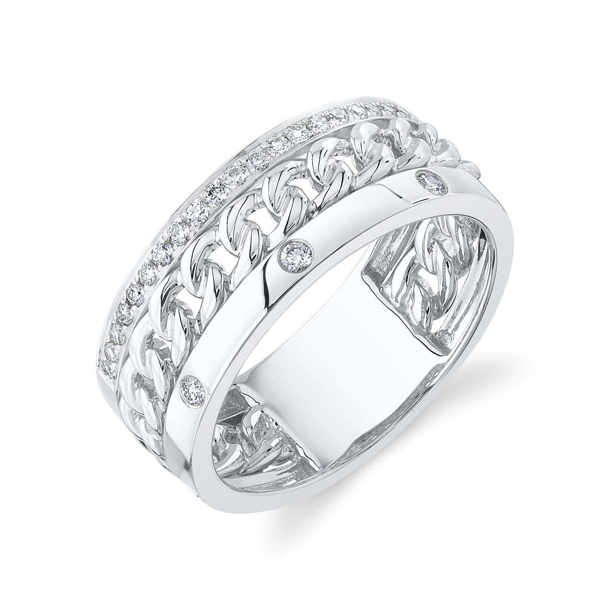 14K White Gold Wide Diamond Link Ring