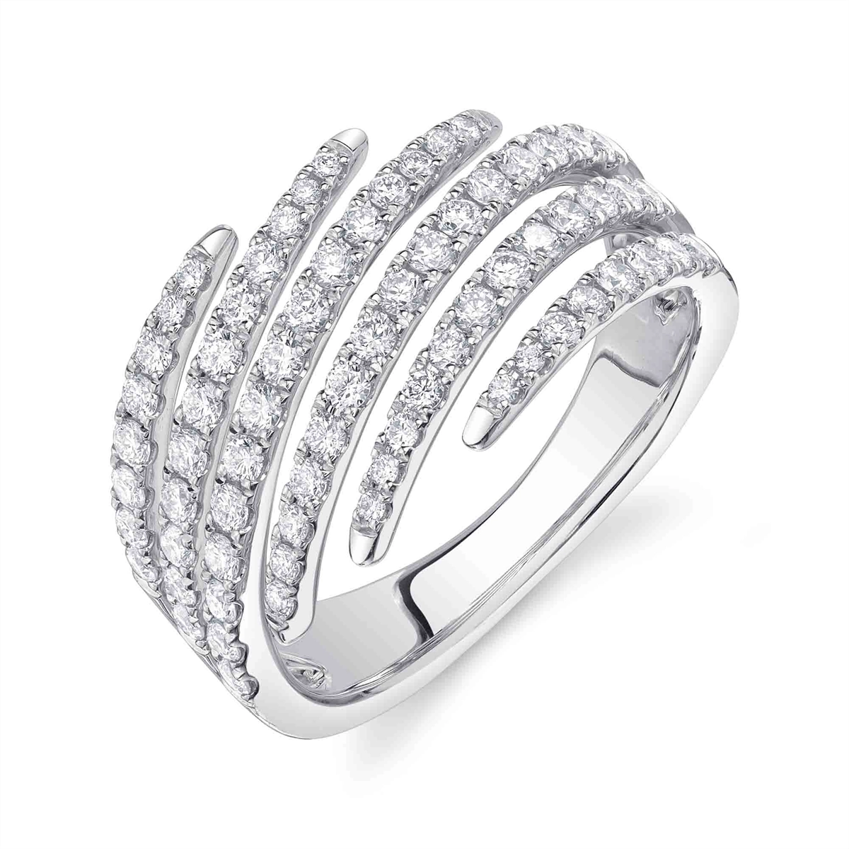 14K White Gold Wide Slanted Split Multi-Layer Diamond Band