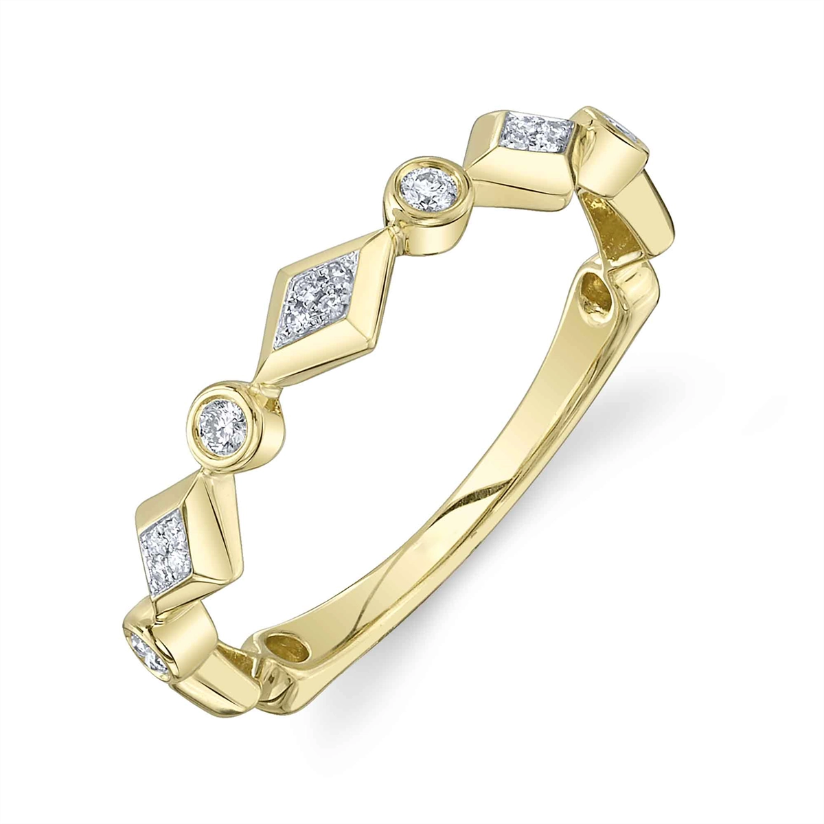 14K Yellow Gold Bezel Set Diamond and Diamond Design Ring