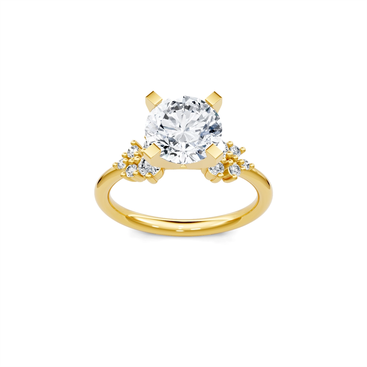 14K Yellow Gold Cluster Diamond Semi-mount Ring