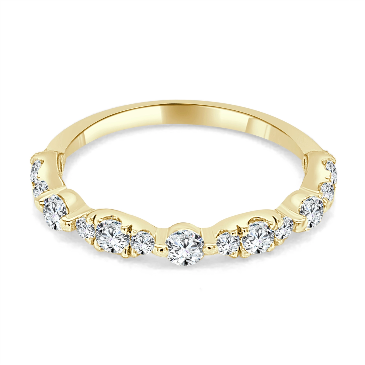 14K Yellow Gold Diamond Band, Fancy Design Alternating Round and Marquise