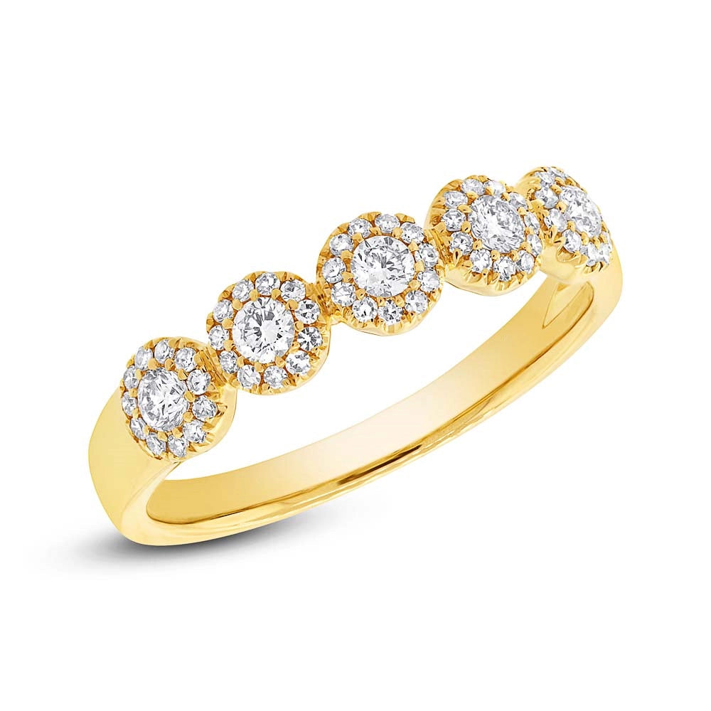 14K Yellow Gold Diamond Band with 5 Halos