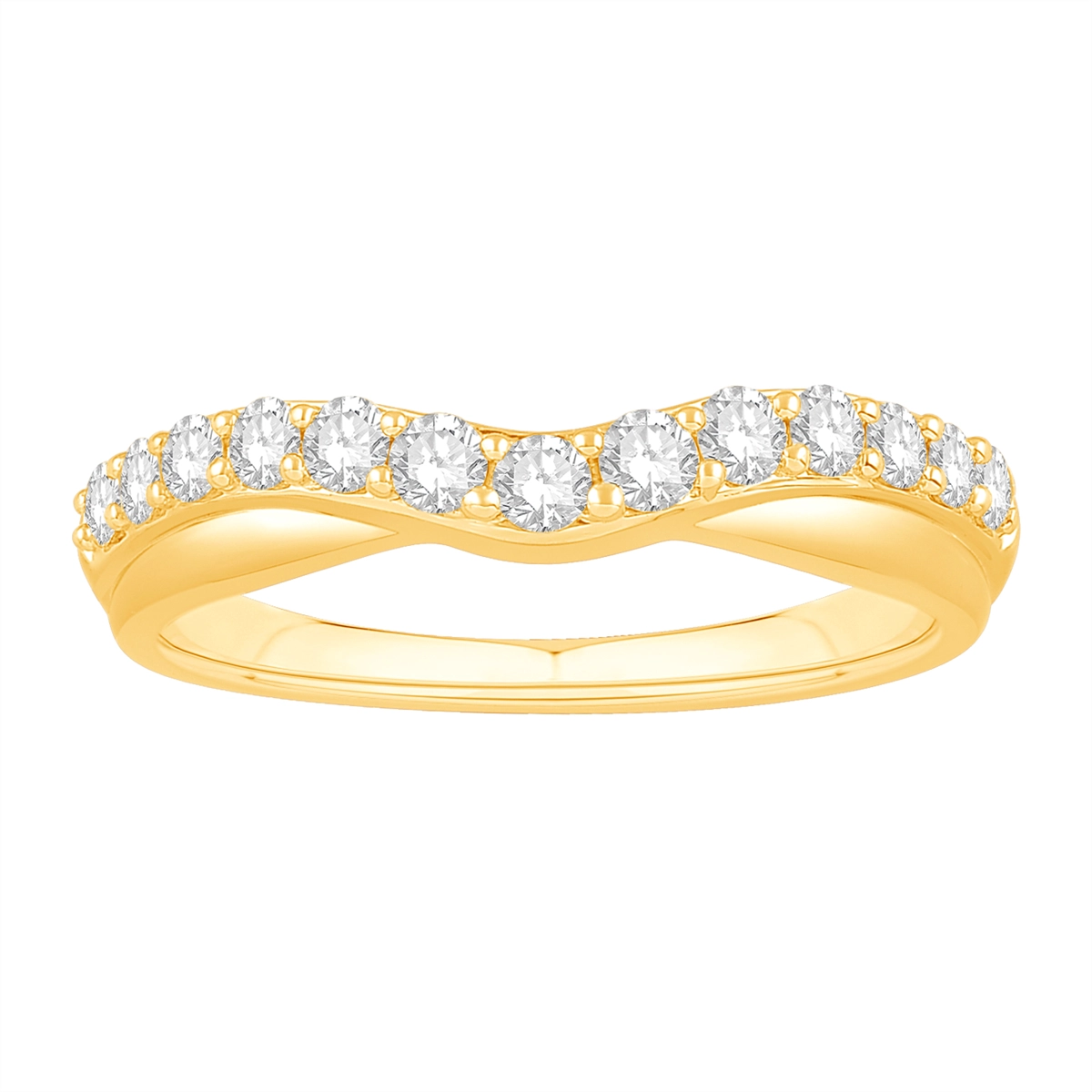 14K Yellow Gold Diamond Curved Wedding Band, Prong Set