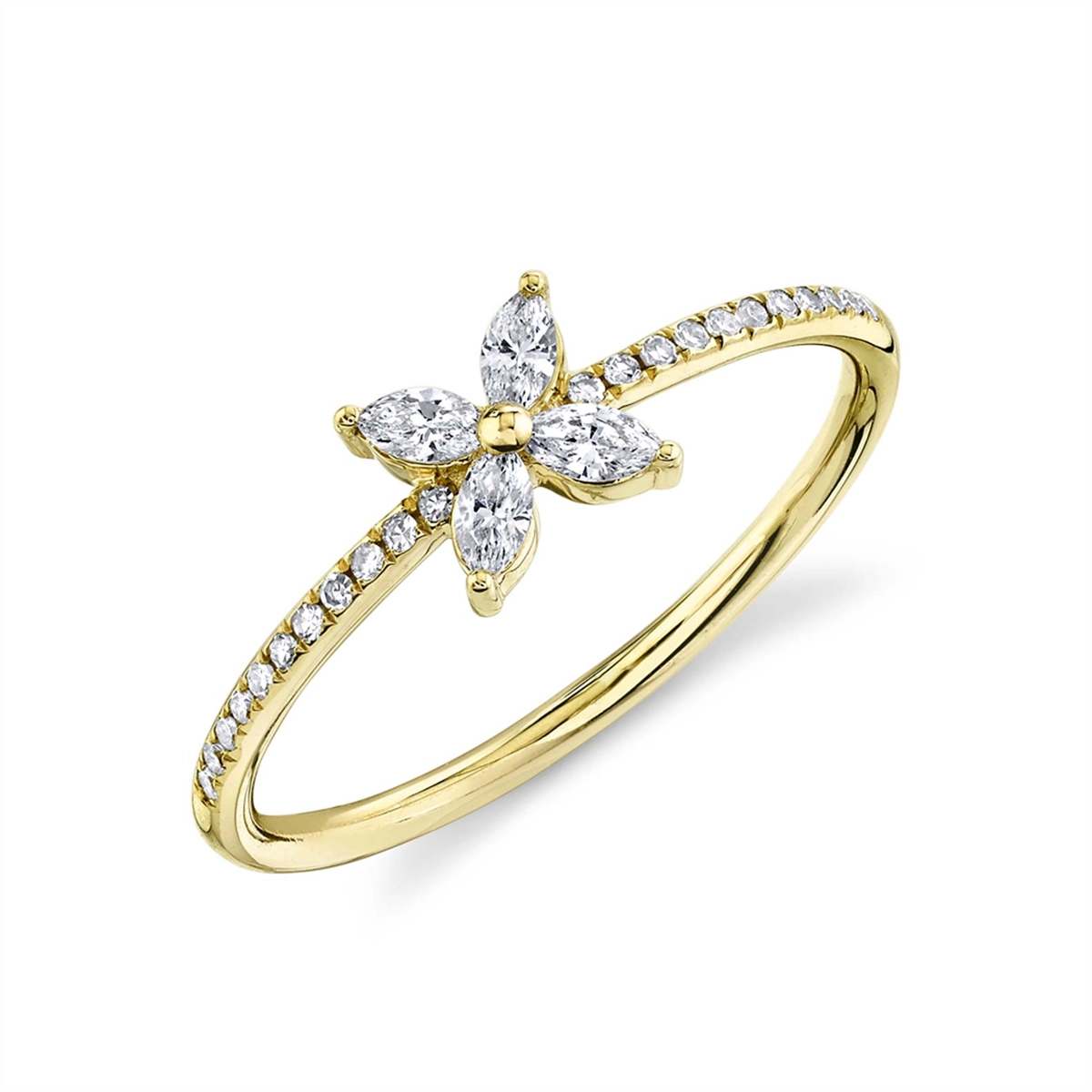 14K Yellow Gold Diamond Flower Ring