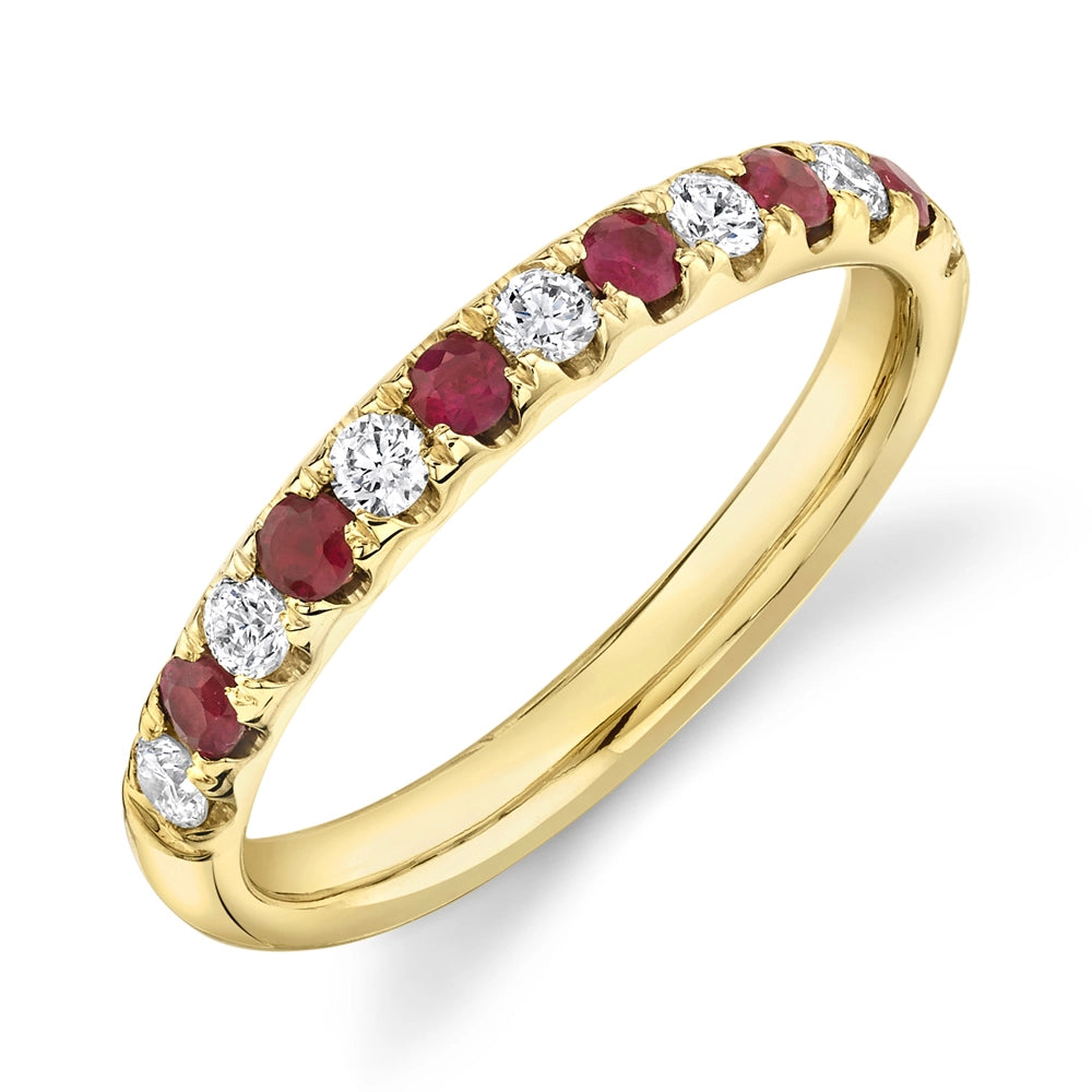 14K Yellow Gold Diamond & Ruby Band