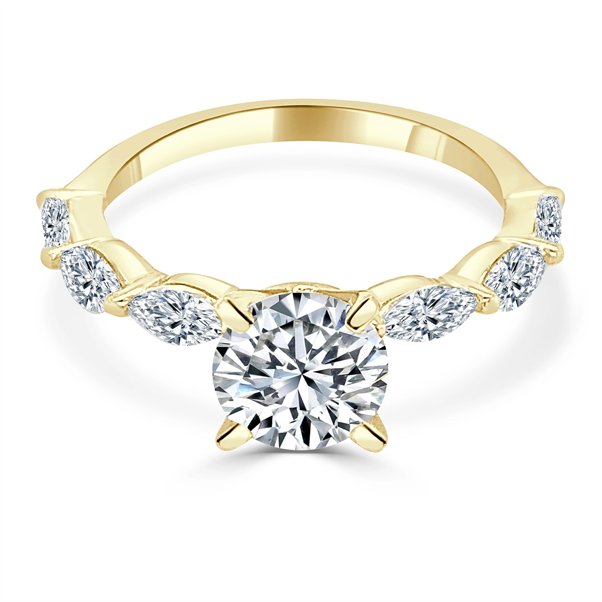 14K Yellow Gold Diamond Semi-mount, Marquise Sides, Round Head