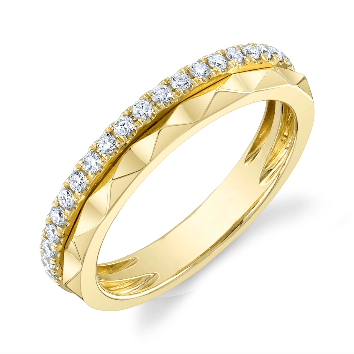 14K Yellow Gold Double Row Geo Pyramid and Diamond Band