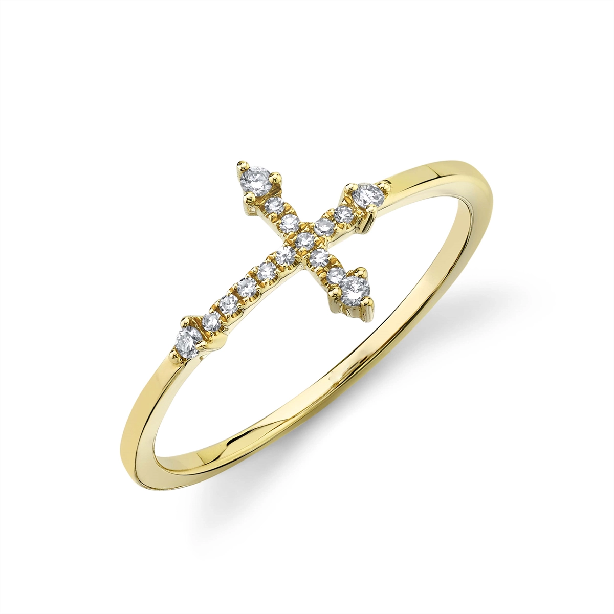 14K Yellow Gold East to West Diamond Cross Ring