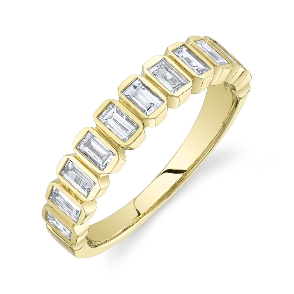 14K Yellow Gold Emerald Cut Bezel Set Diamond Band