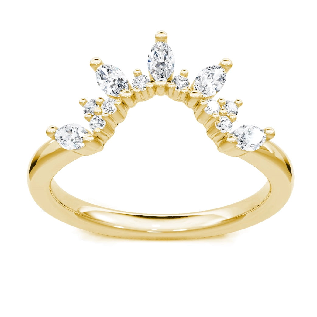 14K Yellow Gold Round and Marquise Crown Diamond Contour Band