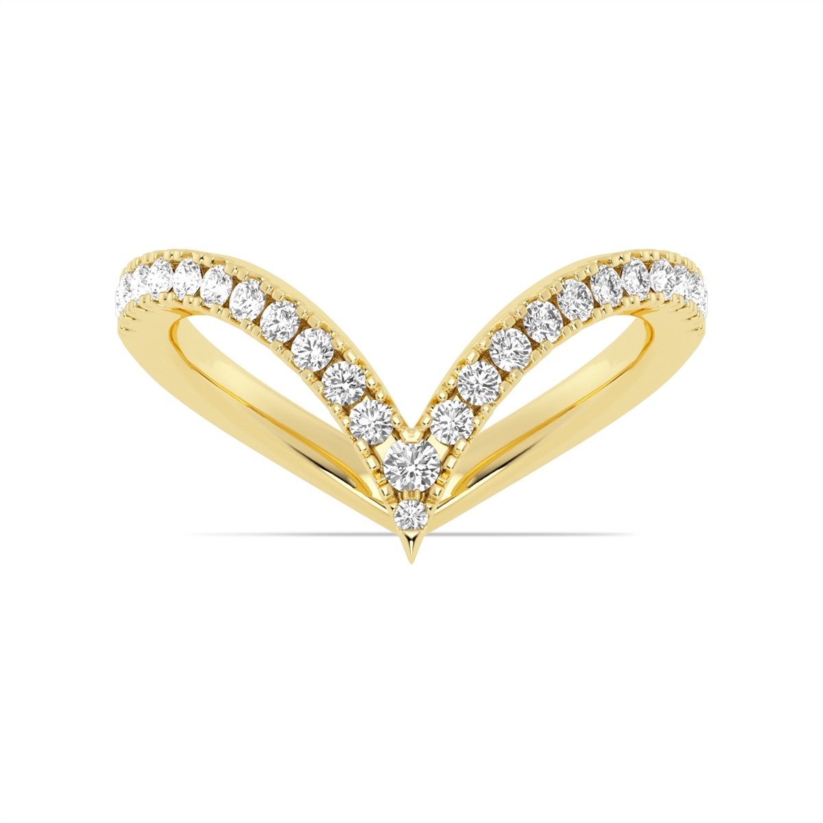 14K Yellow Gold Round Diamond V Shape Wrap Band