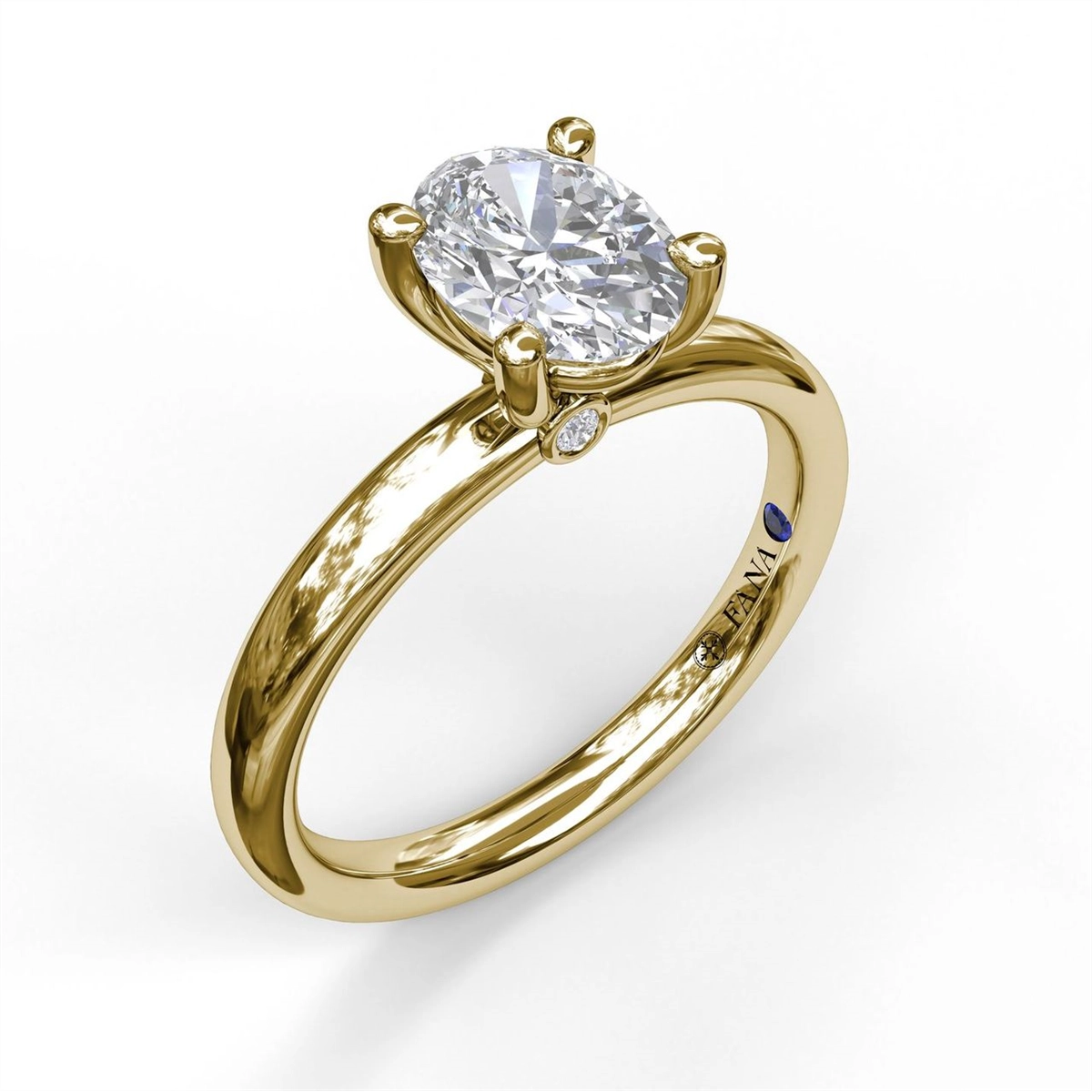 14K Yellow Gold Semi Mount, Diamond on Profile, Plain Band