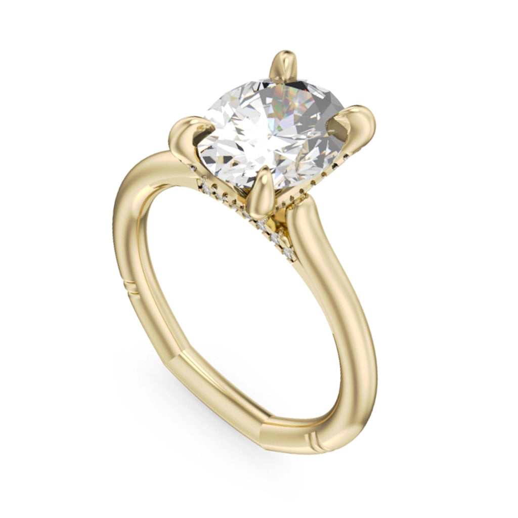 14K Yellow Gold Semi Mount Hidden Halo Diamond Ring