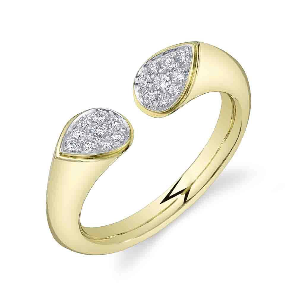 14K Yellow Gold Split Ring with White Gold Diamond Pear Design Ends