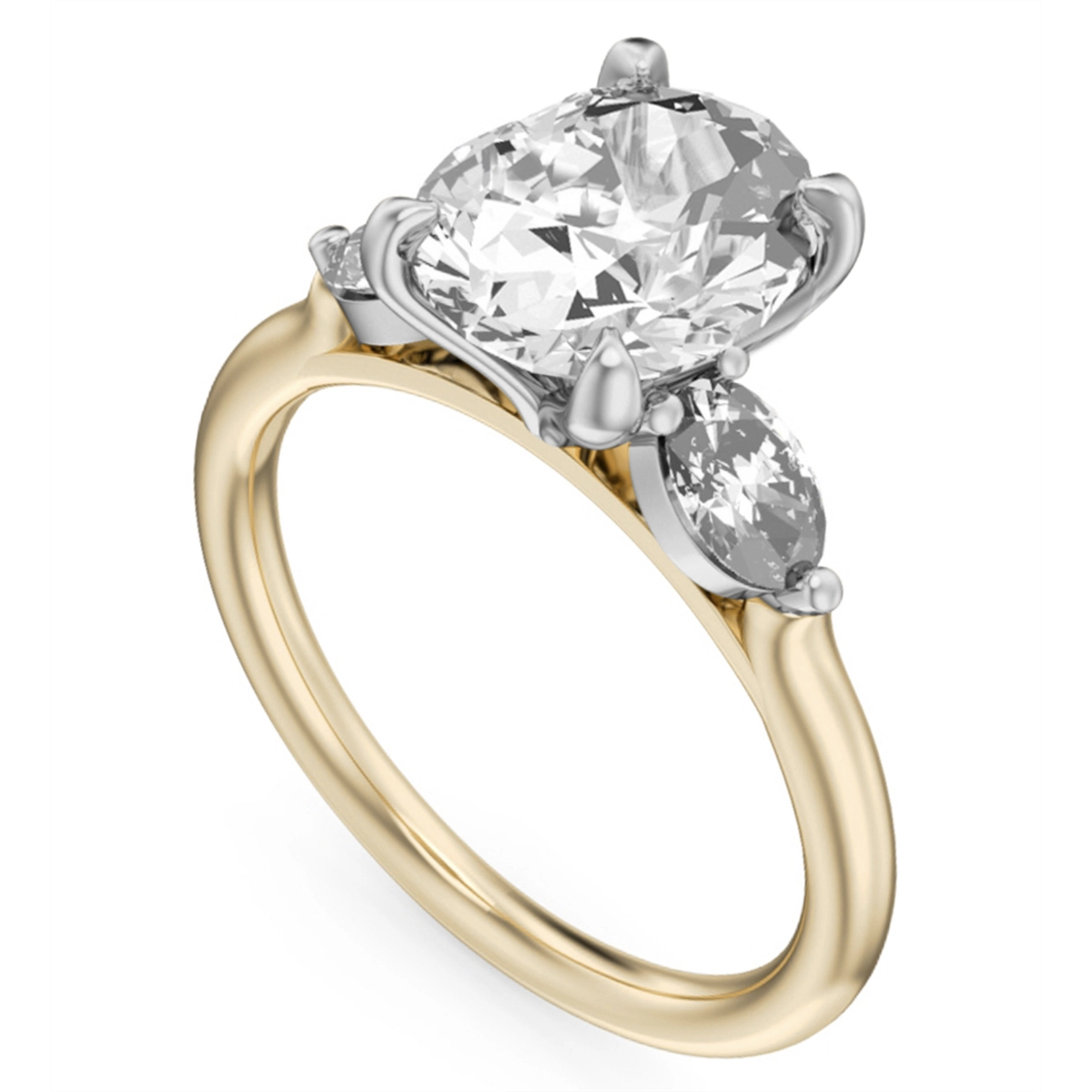 14K Yellow Gold Three Stone Ring with 14K White Gold Oval Diamond Sides