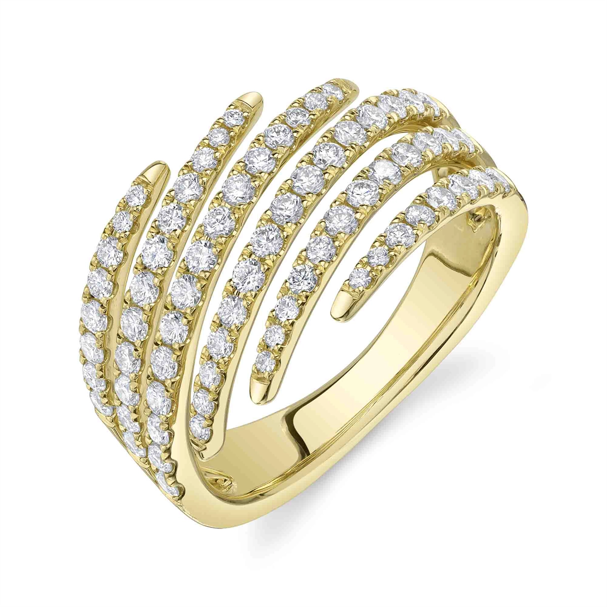 14K Yellow Gold Wide Slanted Split Multi-Layer Diamond Band