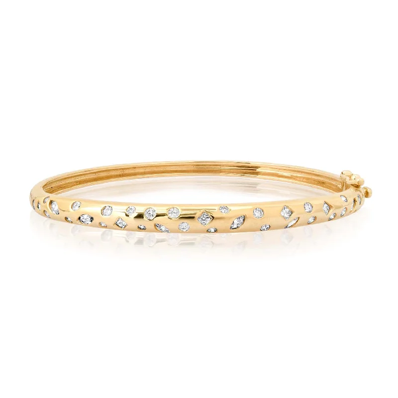 14K YG Marquise, Princess and Round Diamond Gyspy Bangle