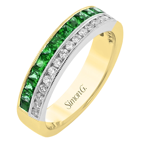 18K Yellow and White Gold Emerald and Diamond Band