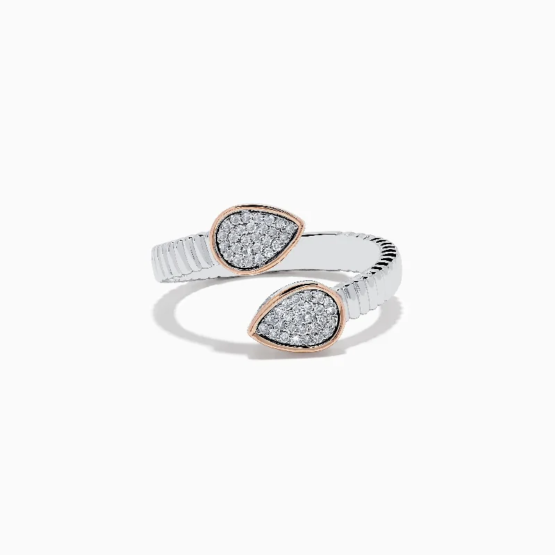 925 Sterling Silver & 14K Rose Gold Diamond Bypass Ring