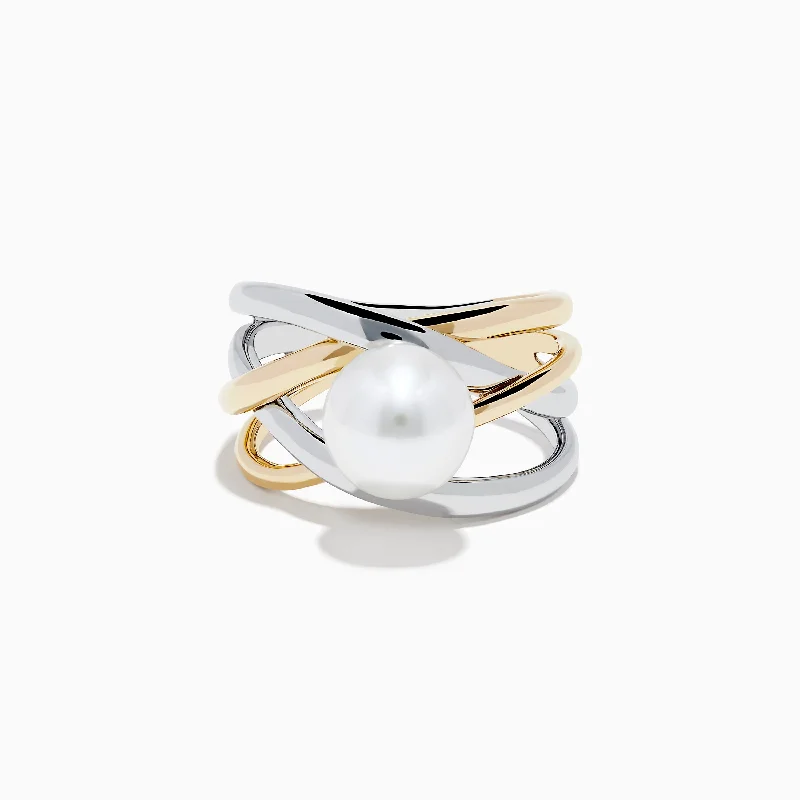 925 Sterling Silver and 14K Yellow Gold Fresh Water Pearl Ring