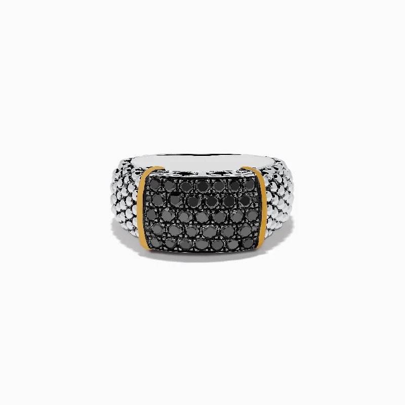 925 Sterling Silver and 18K Yellow Gold Black Diamond Ring