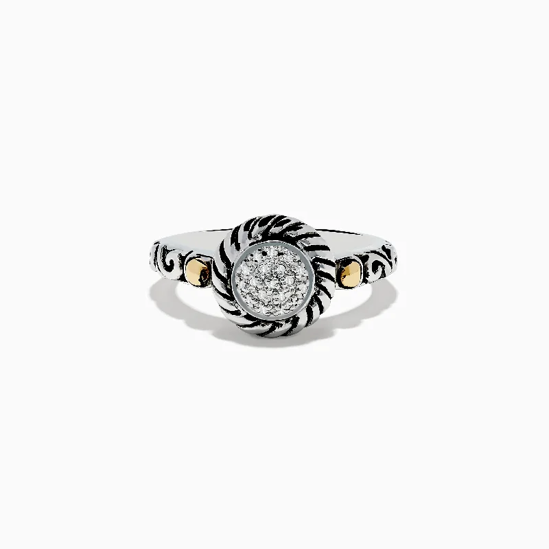 925 Sterling Silver and 18K Yellow Gold Diamond Ring