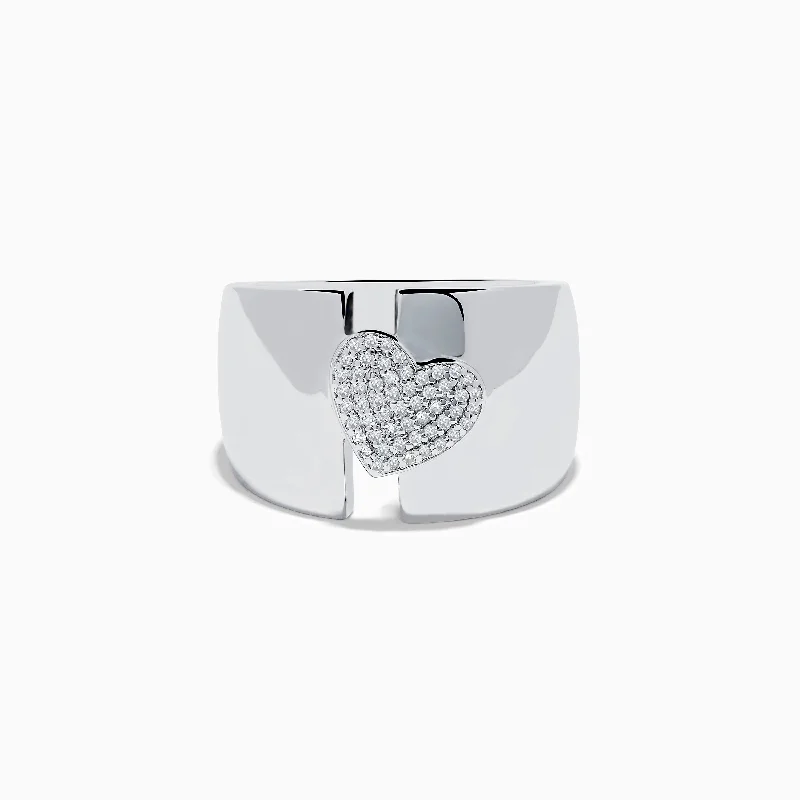 925 Sterling Silver Diamond Heart Wide Band Ring