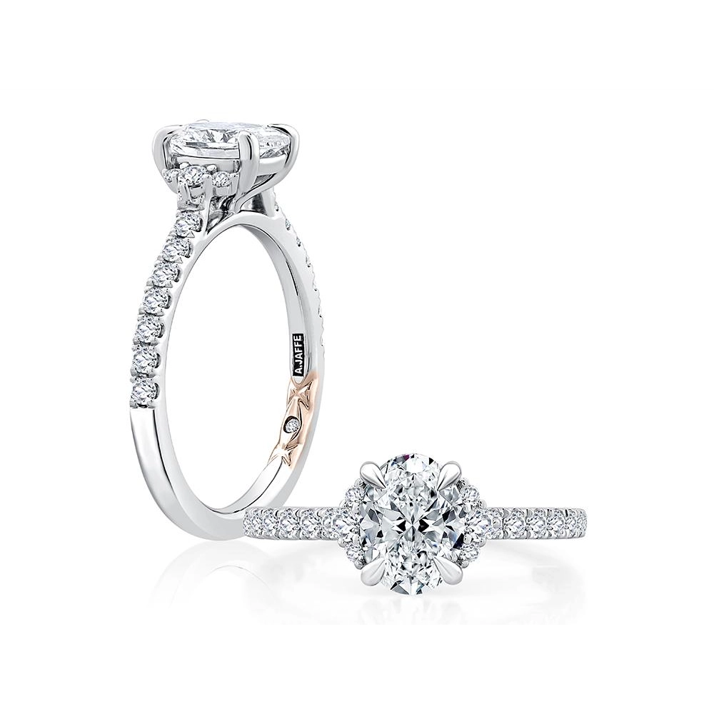 A. Jaffe 14K White Gold Diamond Semi Mount, Prong Set, Rose Gold Quilt Accent