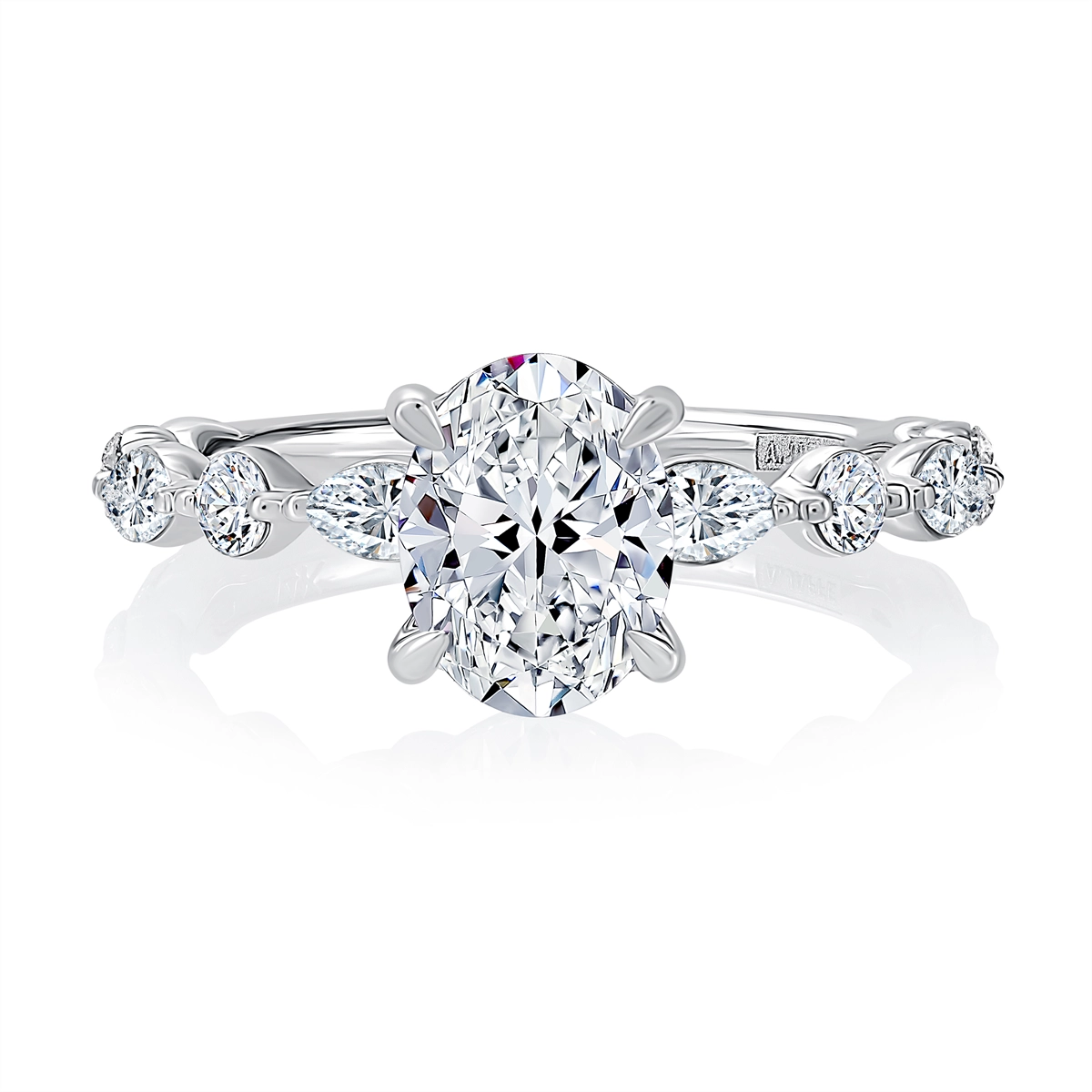 A. Jaffe 14K White Gold Semi Mount Diamond Ring with Round and Marquise Diamonds