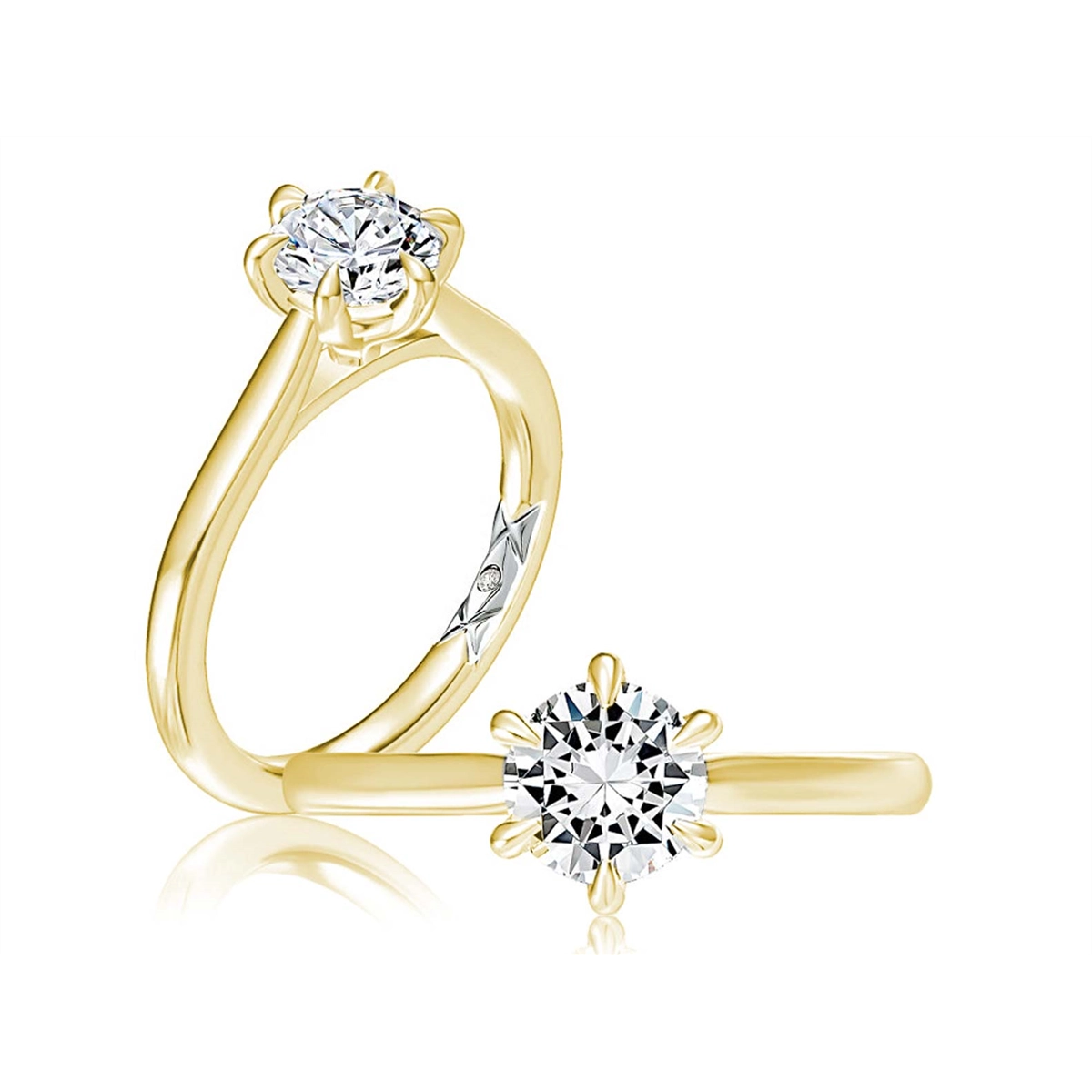 A. Jaffe 14K Yellow Gold Solitaire Diamond Ring with a White Gold Quilt Accent