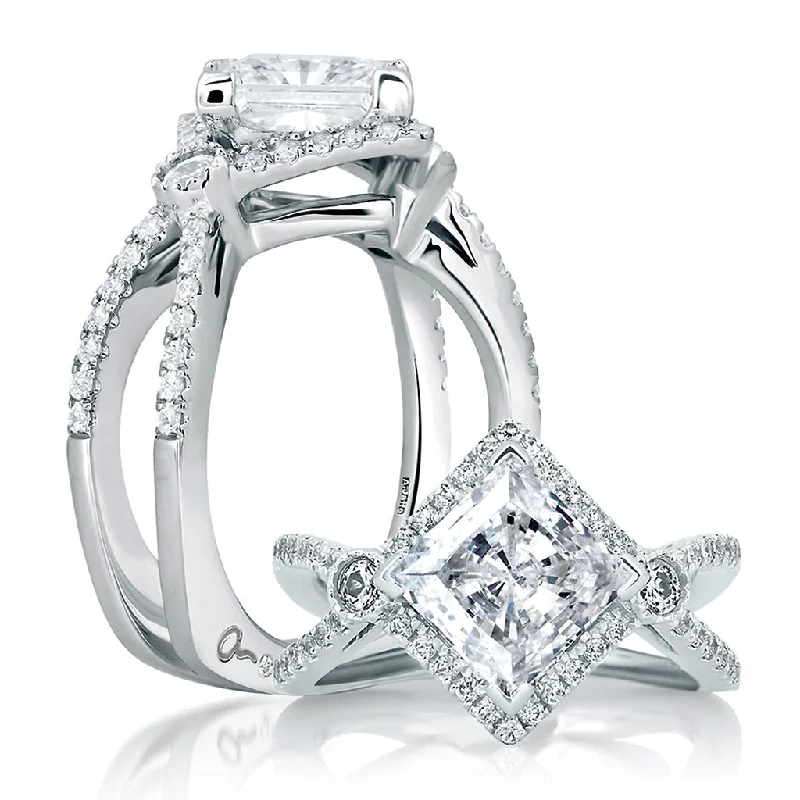 A. Jaffe Art Deco Diamond Engagement Ring Setting in White Gold