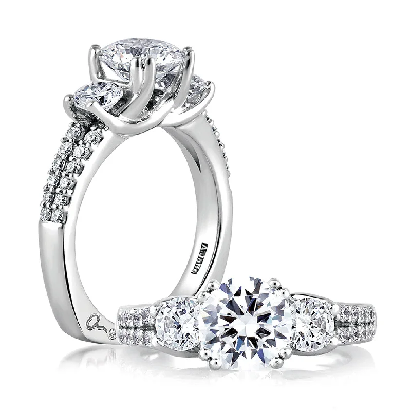 A. Jaffe Classics Three-Stone Diamond Engagement Ring Setting in White Gold